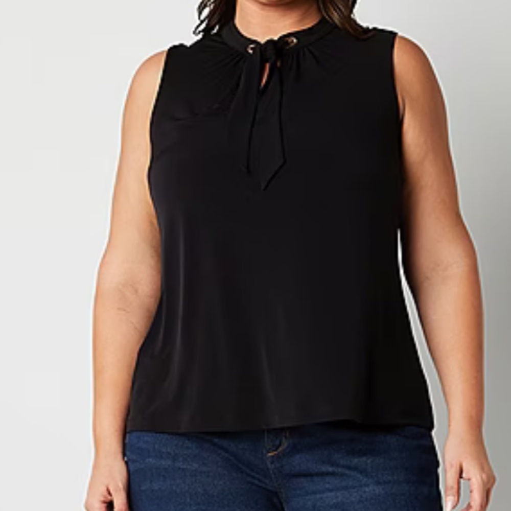 Liz Claiborne Plus Womens Split Tie Neck Sleeveless Blouse 1X 16-18
